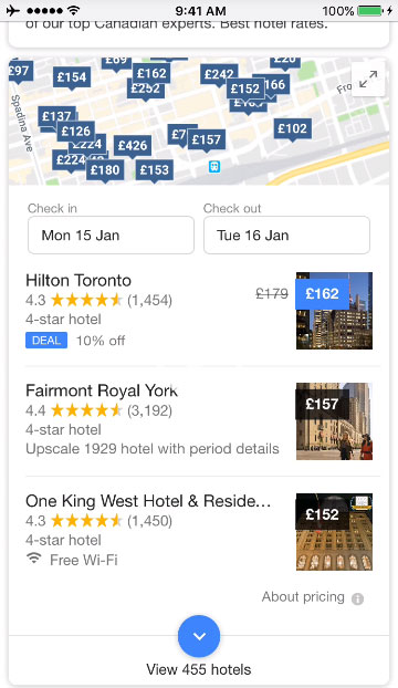Novità nell'interfaccia di ricerca hotel su Google