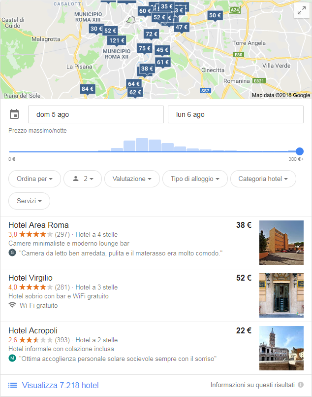 Hotel a Roma su Google