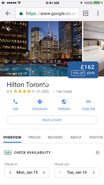 La nuova interfaccia della scheda local per hotel