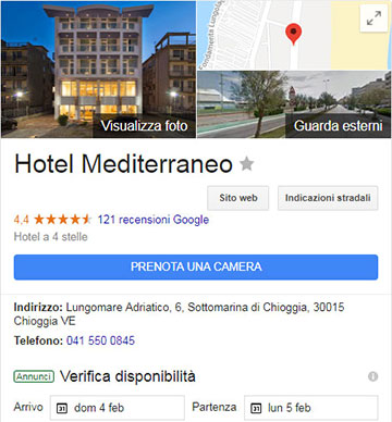 Il pulsante "Prenota una camera" nella scheda local di un hotel