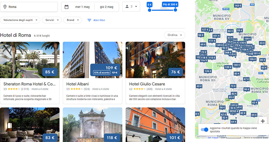 Ricerca hotel su Google